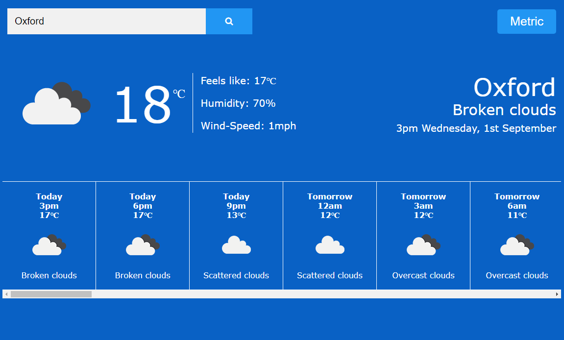 Screenshot of Weather App project